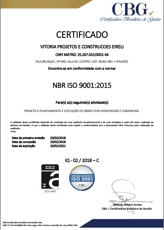 Certificação NBR ISO9001:2015