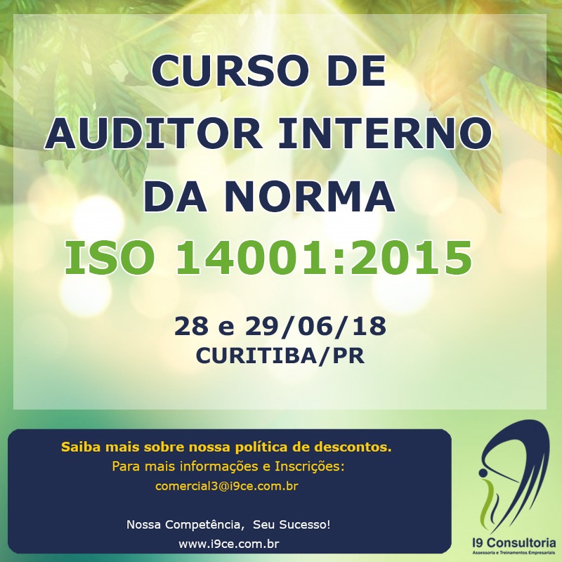 Curso De Formação De Auditor Interno Da Norma Nbr Iso 140012015 I9
