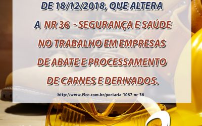 Portaria  Nº 1087 de 18/12/2018 – NR 36 – SST em Empresas de Abate e Processamento de Carnes e Derivados