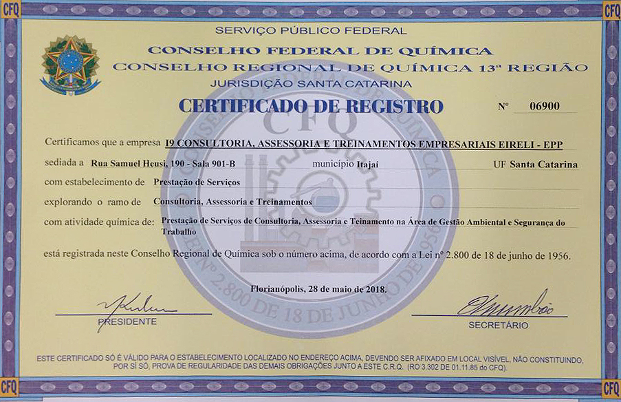 Registro Conselho Regional de Química – CRQ