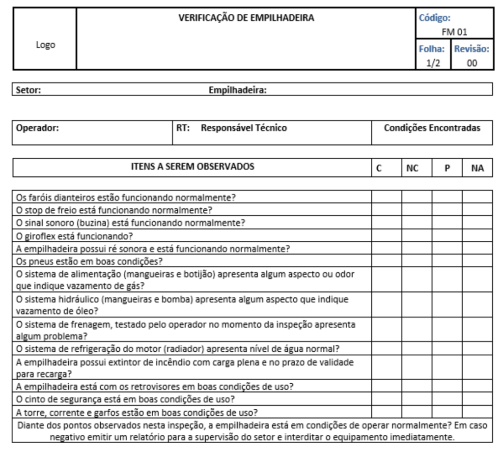ficha de verificação